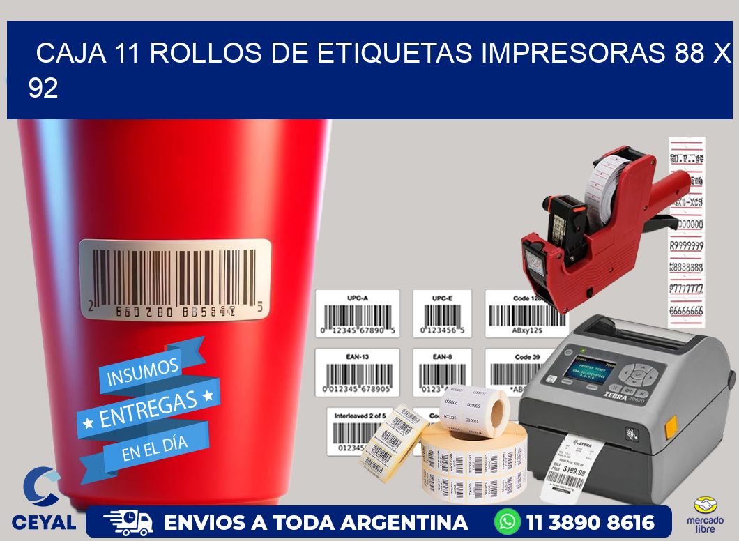 CAJA 11 ROLLOS DE ETIQUETAS IMPRESORAS 88 x 92
