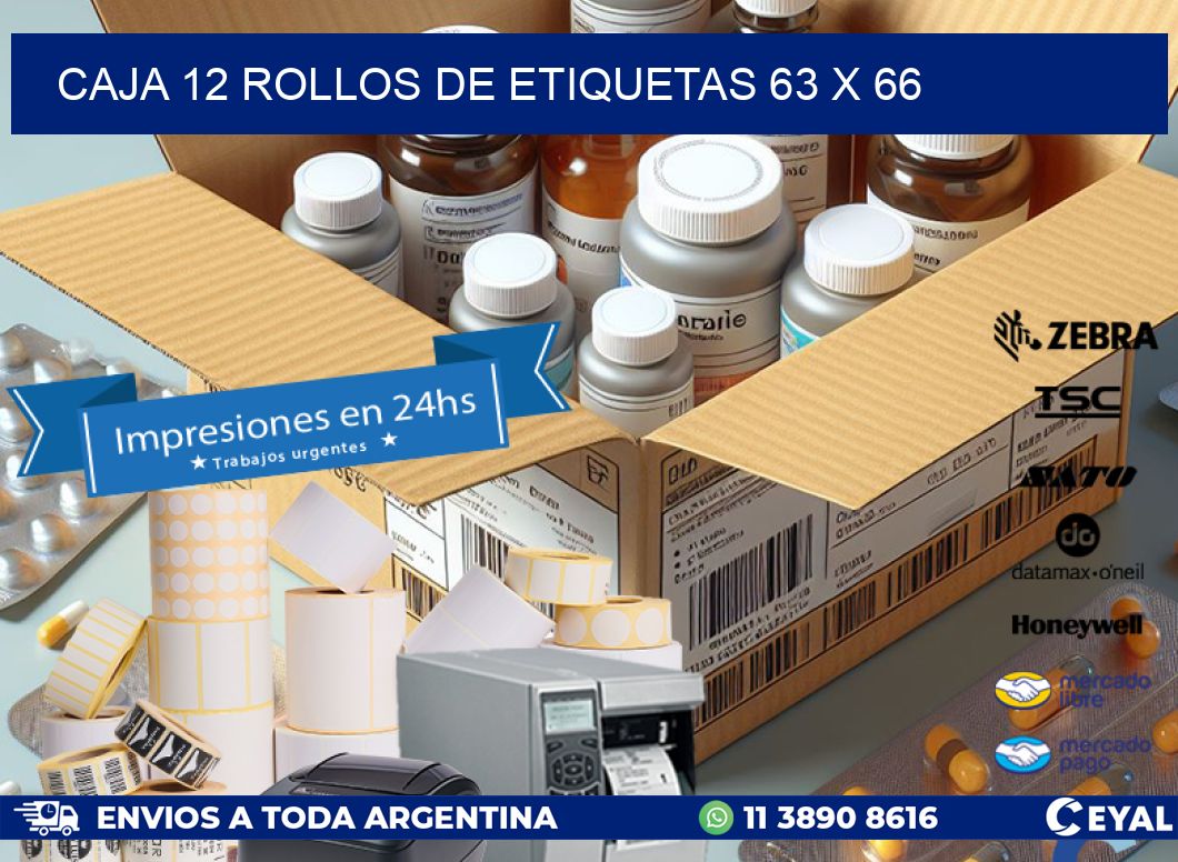 CAJA 12 ROLLOS DE ETIQUETAS 63 x 66
