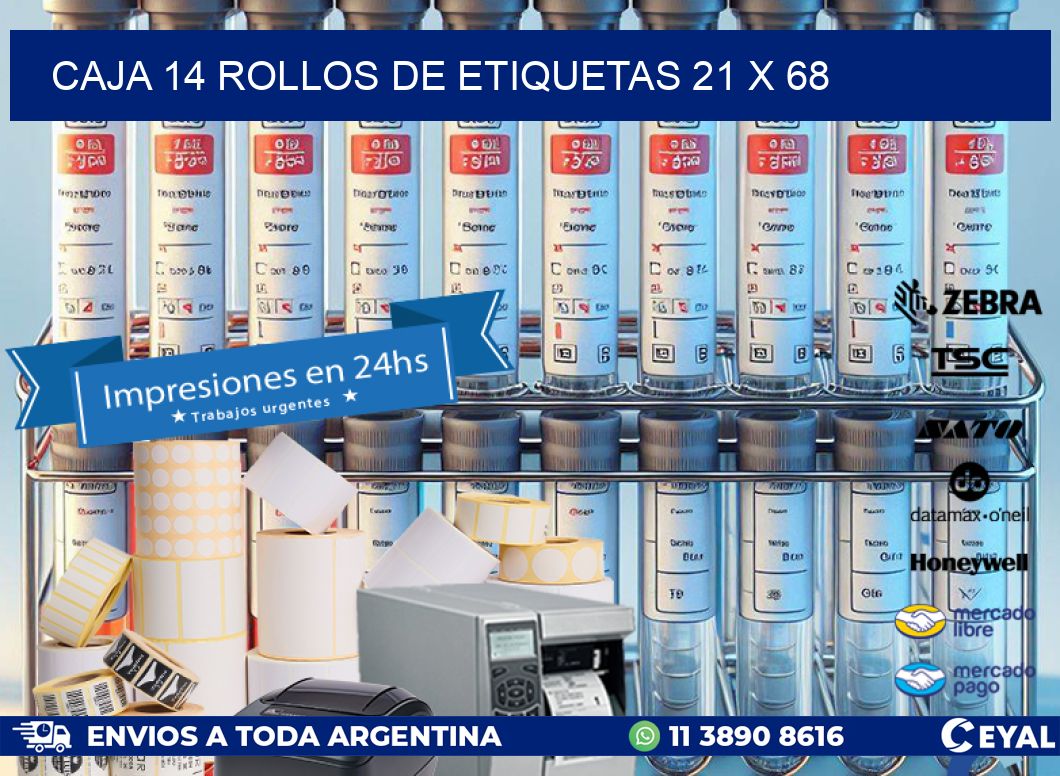 CAJA 14 ROLLOS DE ETIQUETAS 21 x 68
