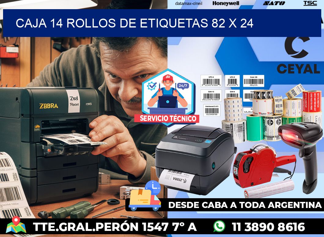 CAJA 14 ROLLOS DE ETIQUETAS 82 x 24