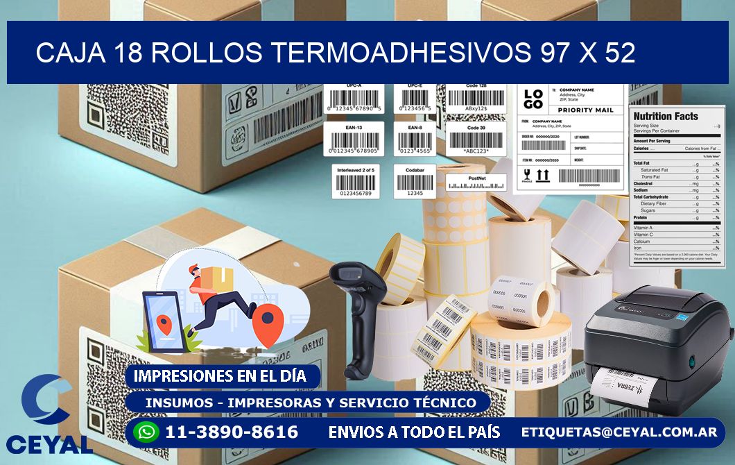 CAJA 18 ROLLOS TERMOADHESIVOS 97 x 52
