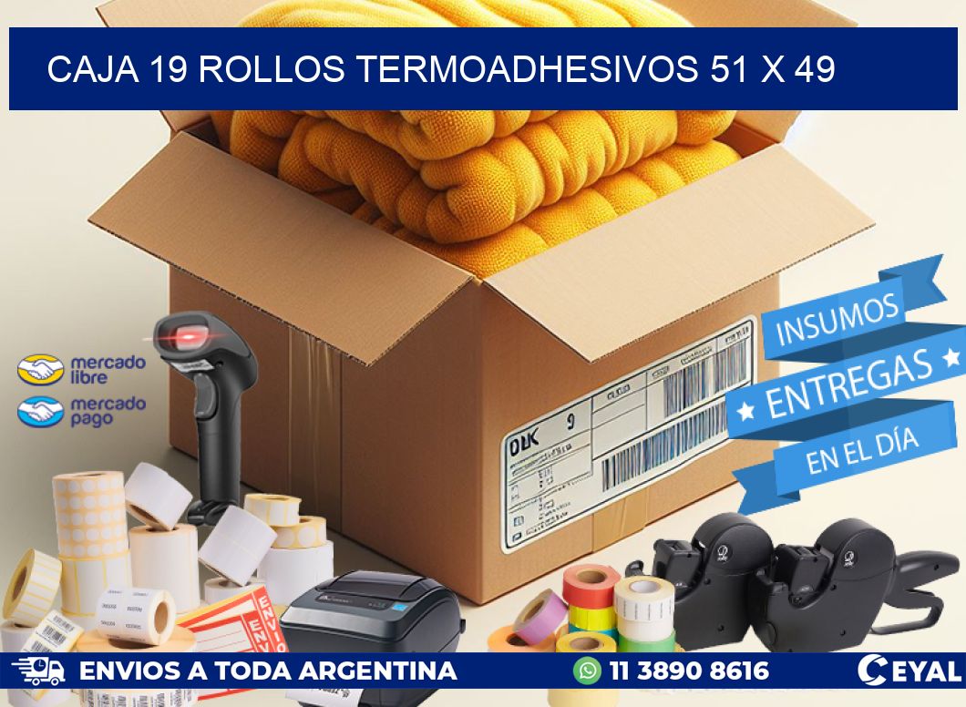 CAJA 19 ROLLOS TERMOADHESIVOS 51 x 49