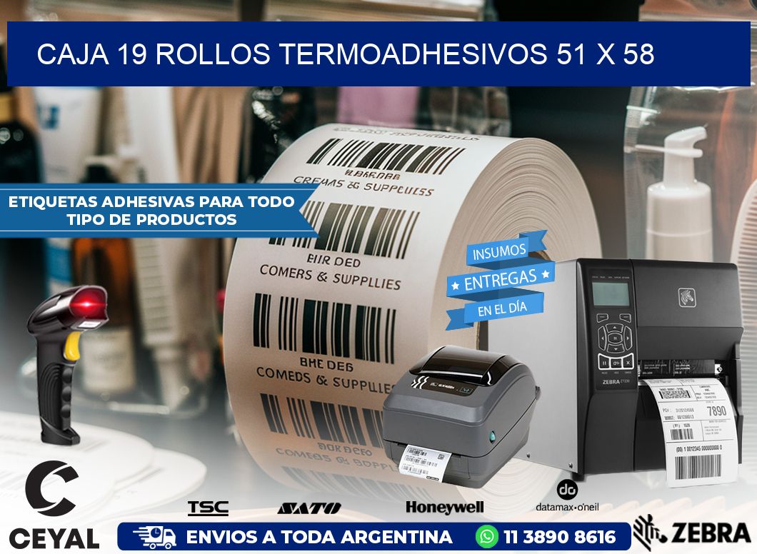CAJA 19 ROLLOS TERMOADHESIVOS 51 x 58