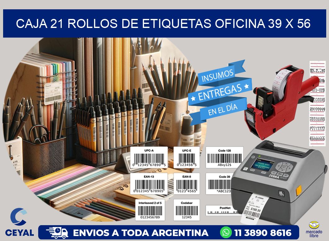 CAJA 21 ROLLOS DE ETIQUETAS OFICINA 39 x 56