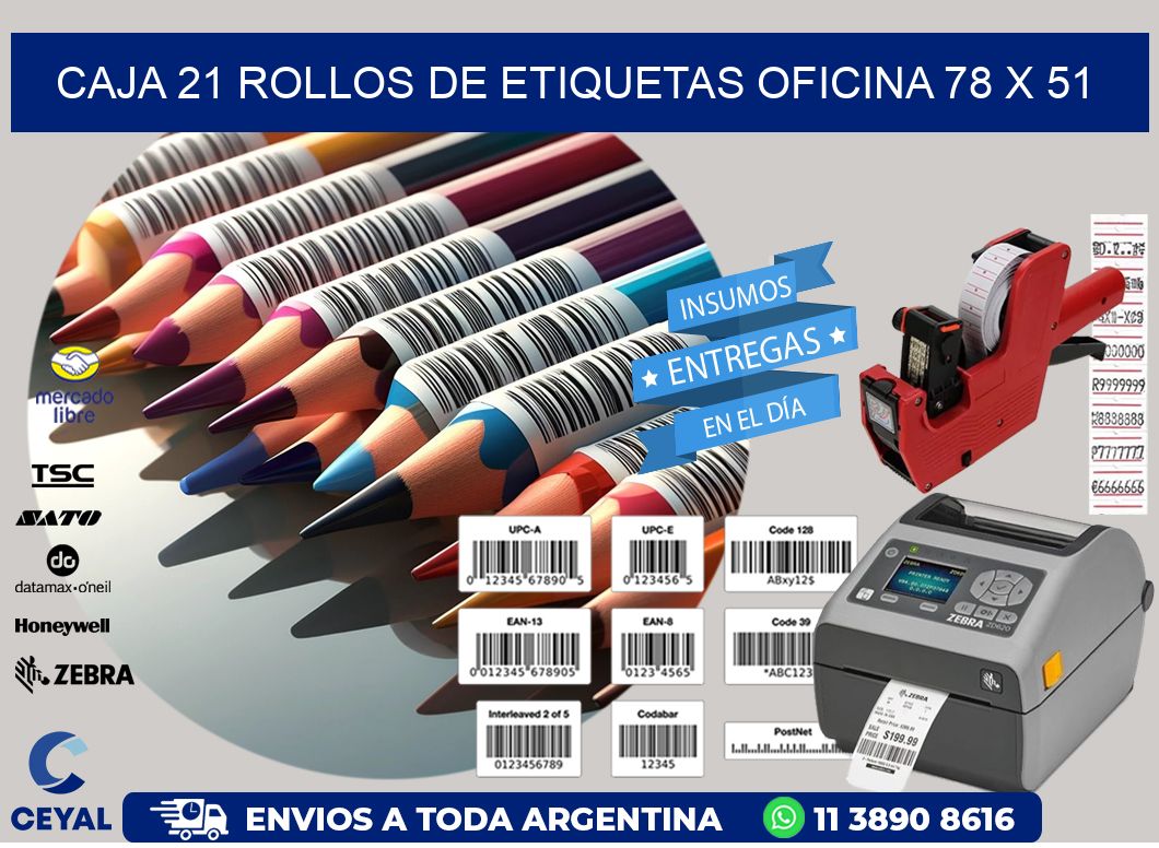 CAJA 21 ROLLOS DE ETIQUETAS OFICINA 78 x 51