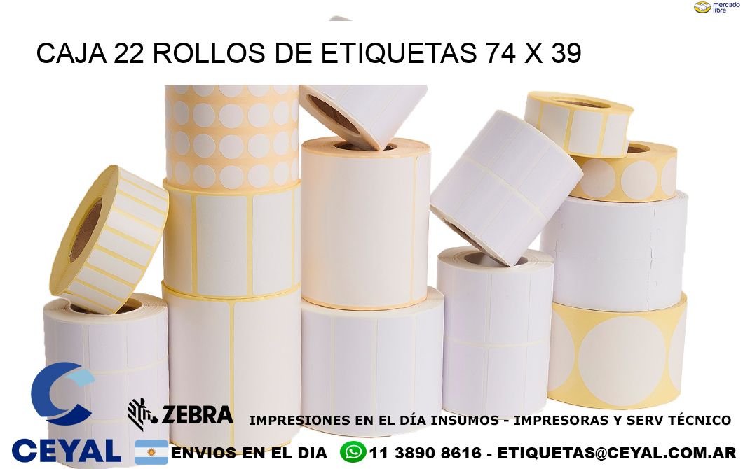 CAJA 22 ROLLOS DE ETIQUETAS 74 x 39
