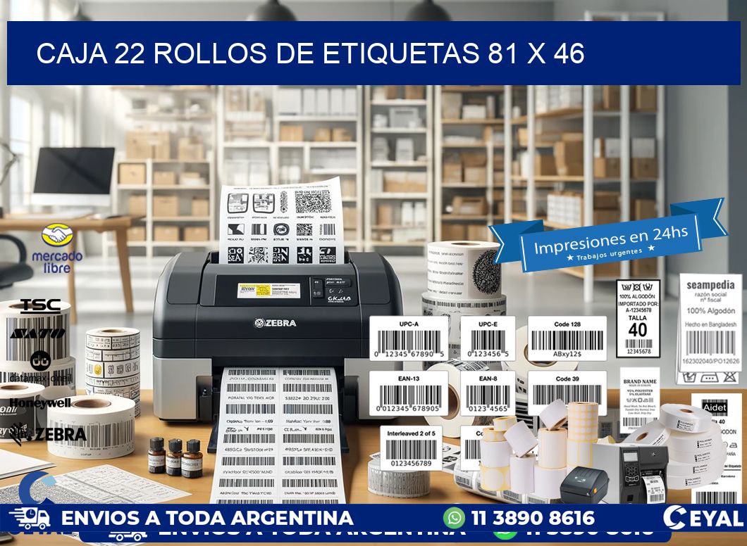 CAJA 22 ROLLOS DE ETIQUETAS 81 x 46