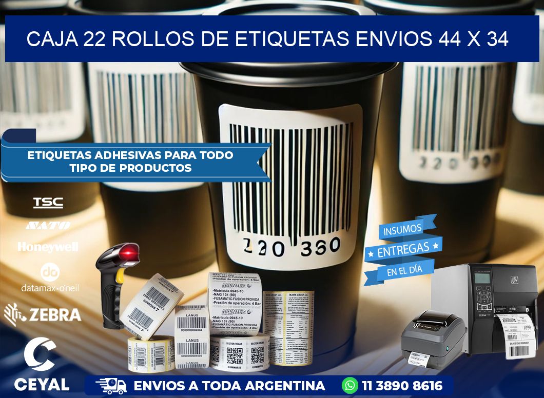 CAJA 22 ROLLOS DE ETIQUETAS ENVIOS 44 x 34