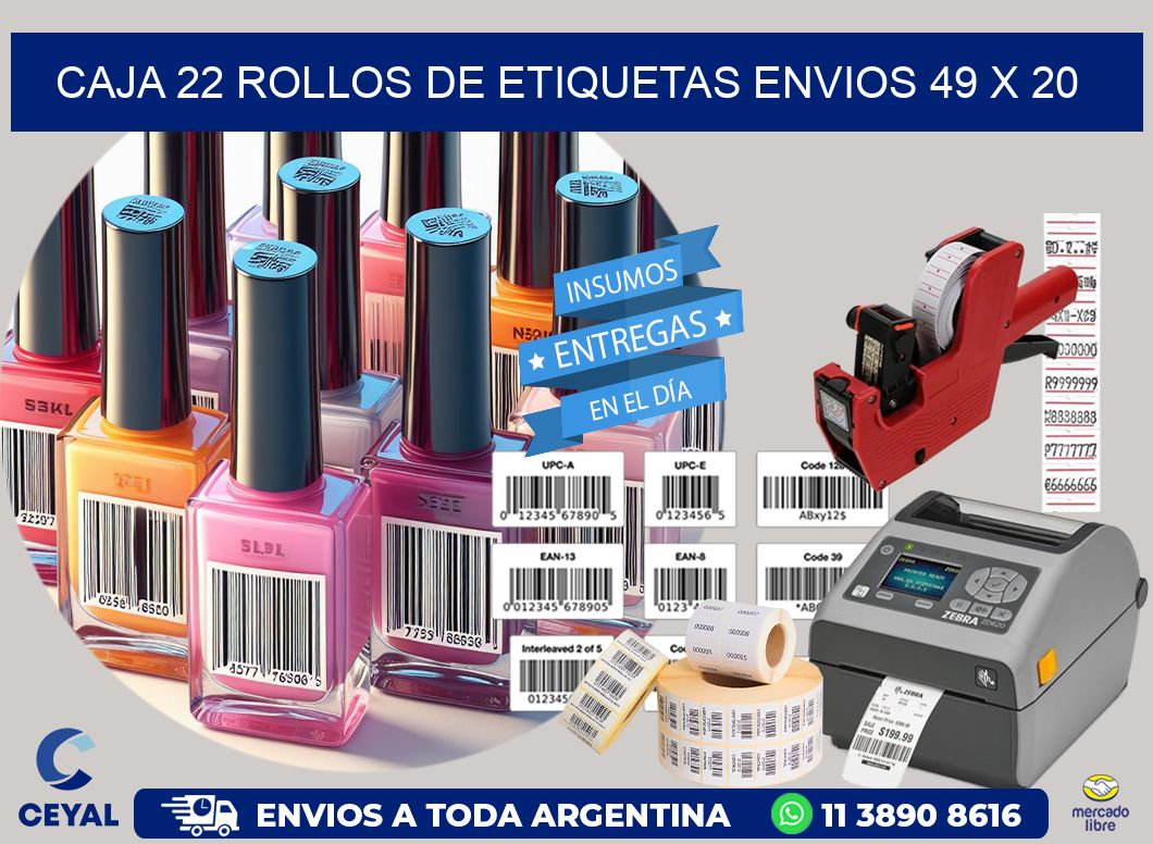 CAJA 22 ROLLOS DE ETIQUETAS ENVIOS 49 x 20