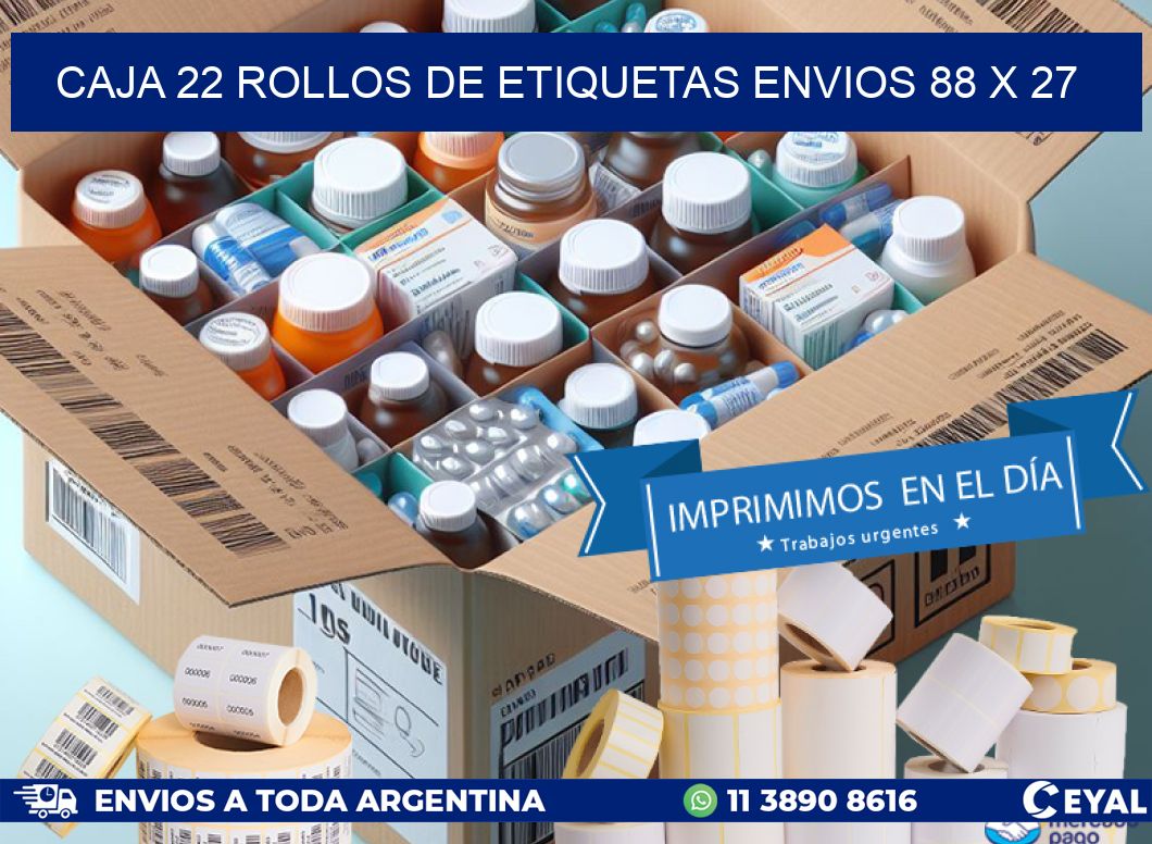 CAJA 22 ROLLOS DE ETIQUETAS ENVIOS 88 x 27