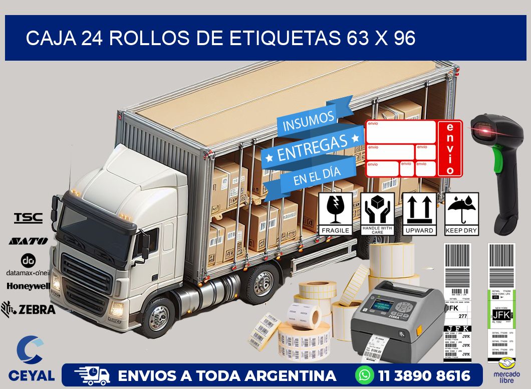 CAJA 24 ROLLOS DE ETIQUETAS 63 x 96