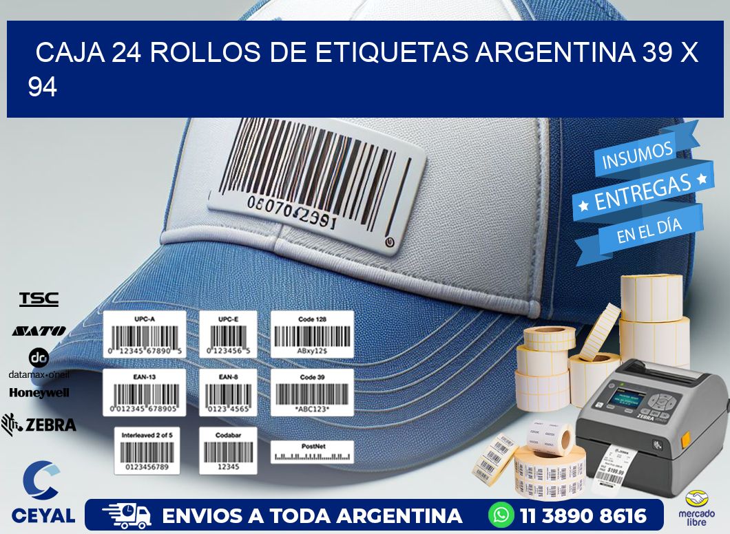 CAJA 24 ROLLOS DE ETIQUETAS ARGENTINA 39 x 94