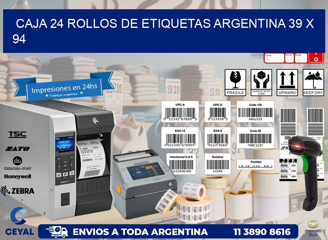 CAJA 24 ROLLOS DE ETIQUETAS ARGENTINA 39 x 94