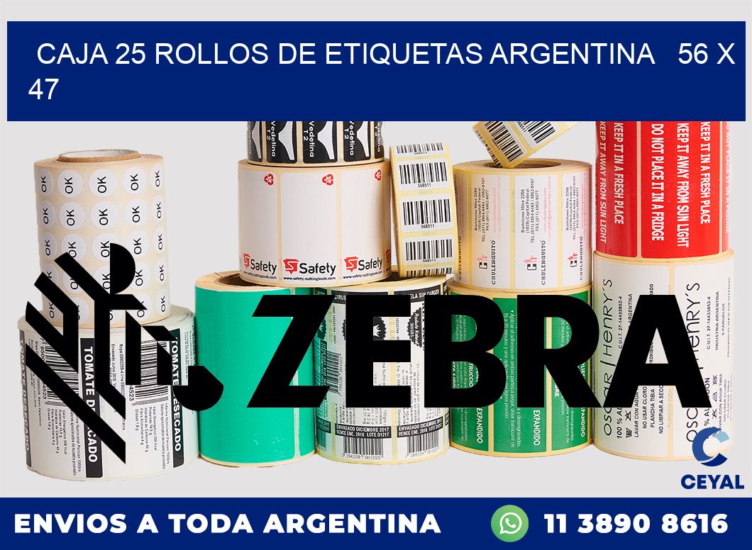 CAJA 25 ROLLOS DE ETIQUETAS ARGENTINA   56 x 47