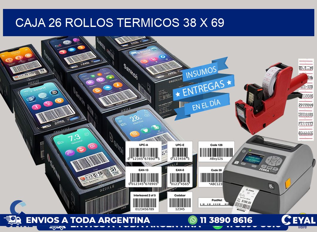 CAJA 26 ROLLOS TERMICOS 38 x 69
