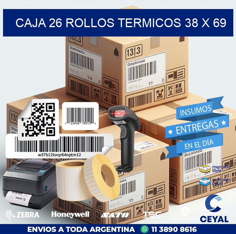 CAJA 26 ROLLOS TERMICOS 38 x 69
