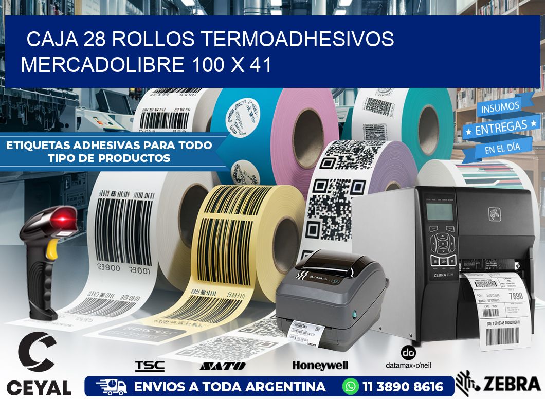 CAJA 28 ROLLOS TERMOADHESIVOS MERCADOLIBRE 100 x 41