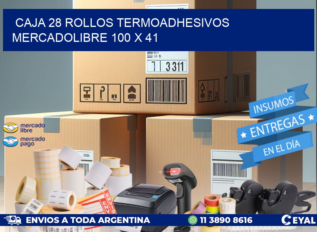 CAJA 28 ROLLOS TERMOADHESIVOS MERCADOLIBRE 100 x 41