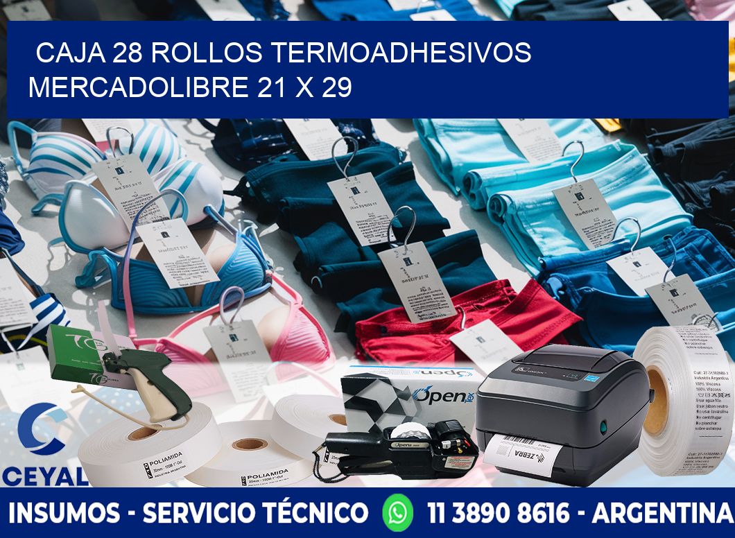 CAJA 28 ROLLOS TERMOADHESIVOS MERCADOLIBRE 21 x 29