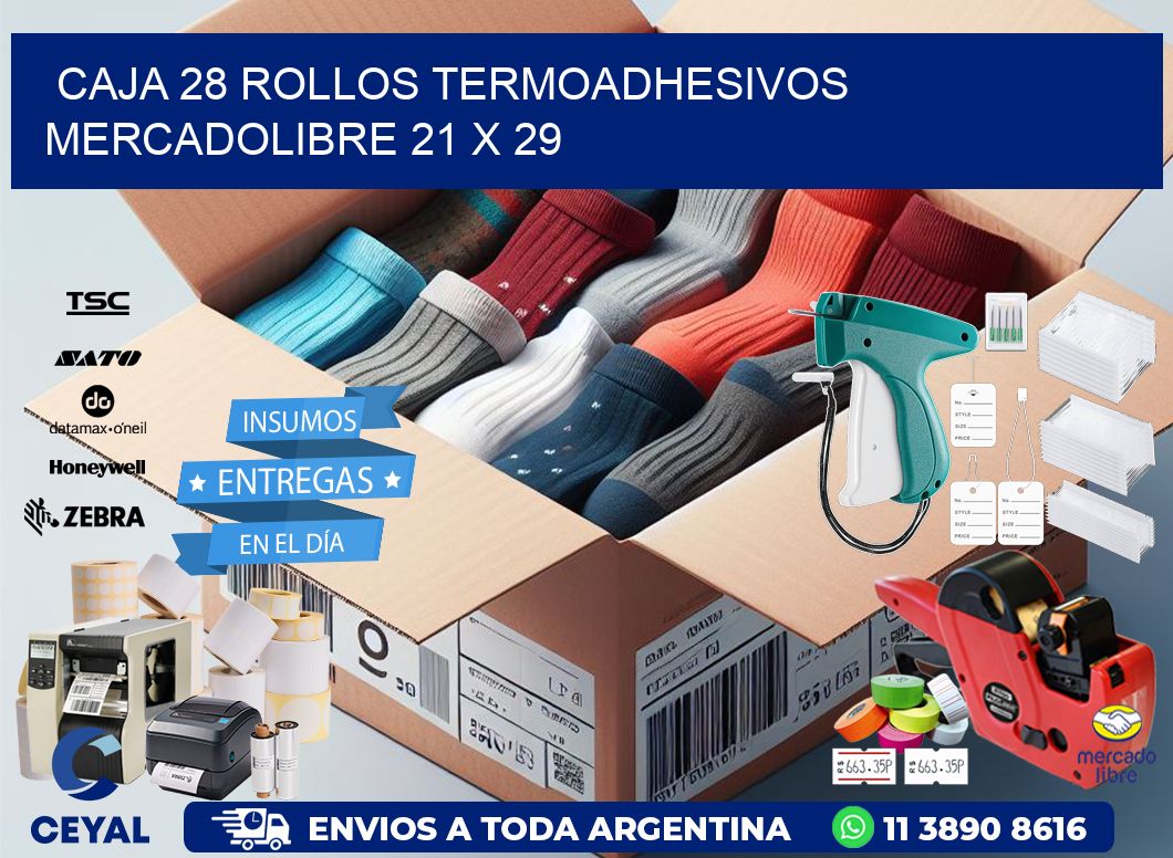 CAJA 28 ROLLOS TERMOADHESIVOS MERCADOLIBRE 21 x 29