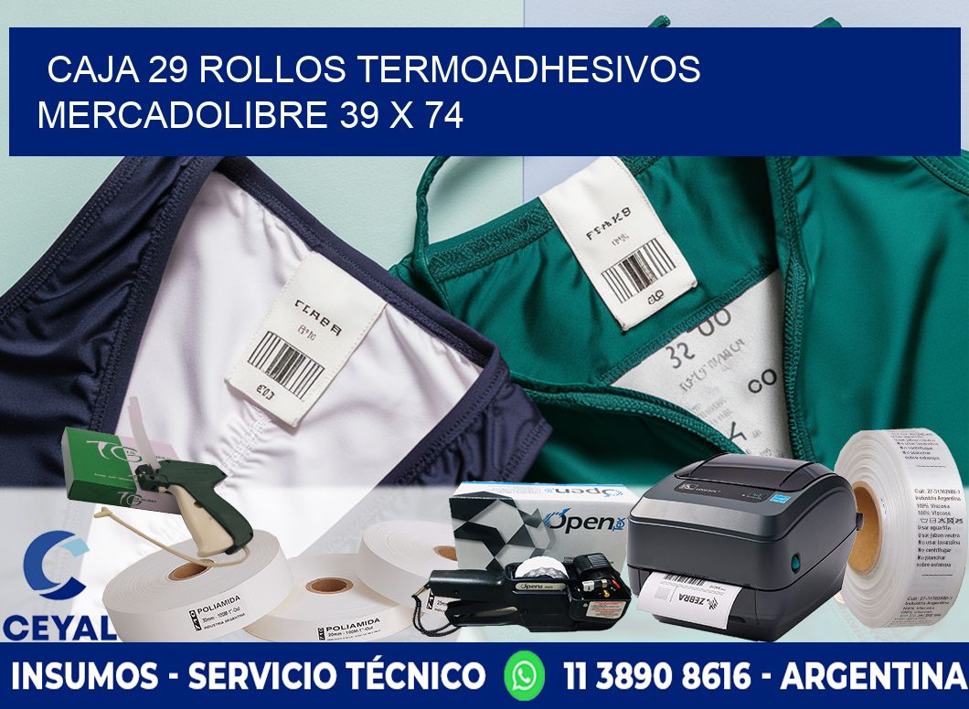 CAJA 29 ROLLOS TERMOADHESIVOS MERCADOLIBRE 39 x 74