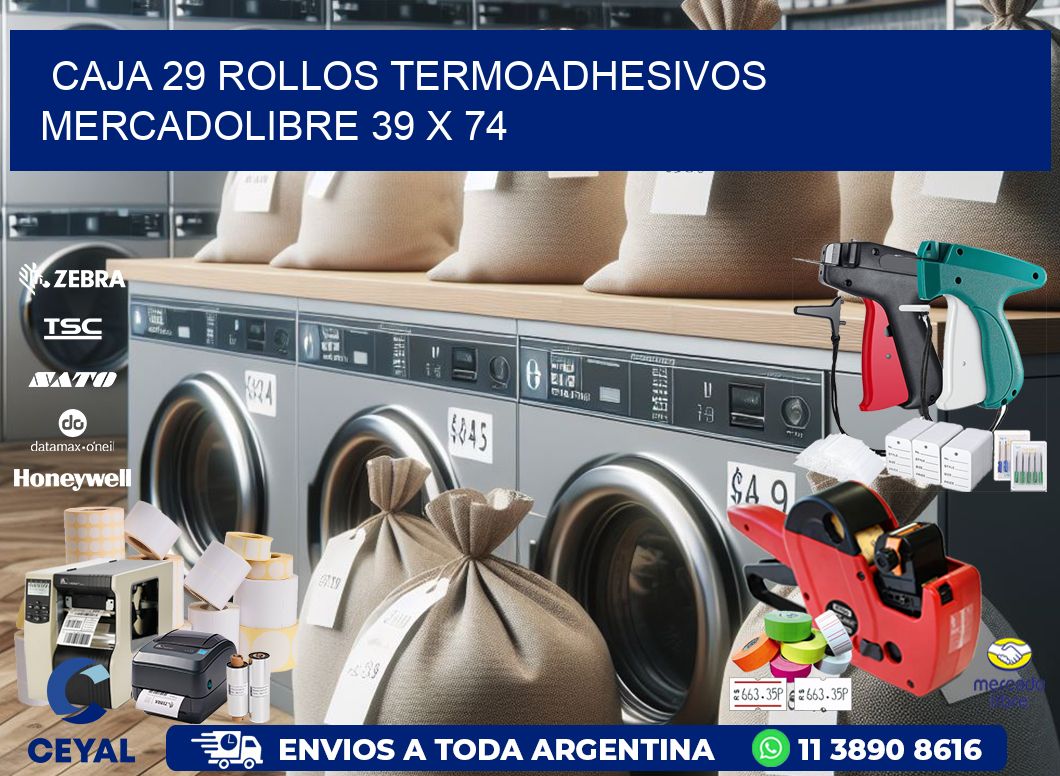 CAJA 29 ROLLOS TERMOADHESIVOS MERCADOLIBRE 39 x 74