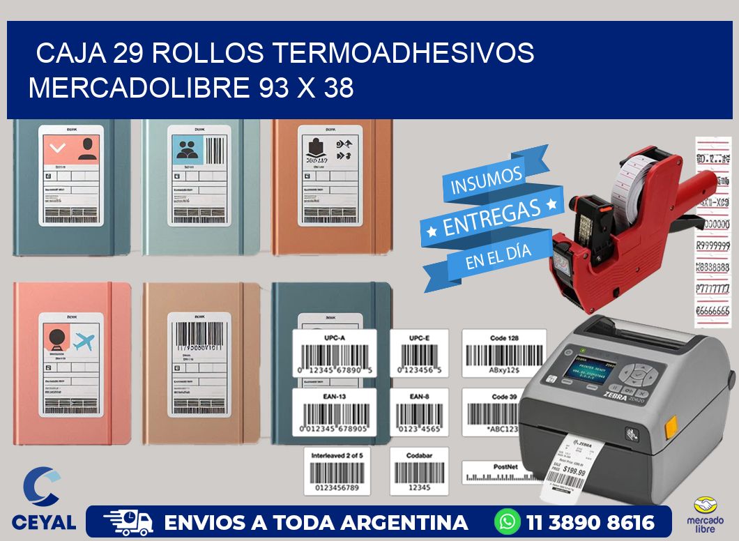 CAJA 29 ROLLOS TERMOADHESIVOS MERCADOLIBRE 93 x 38