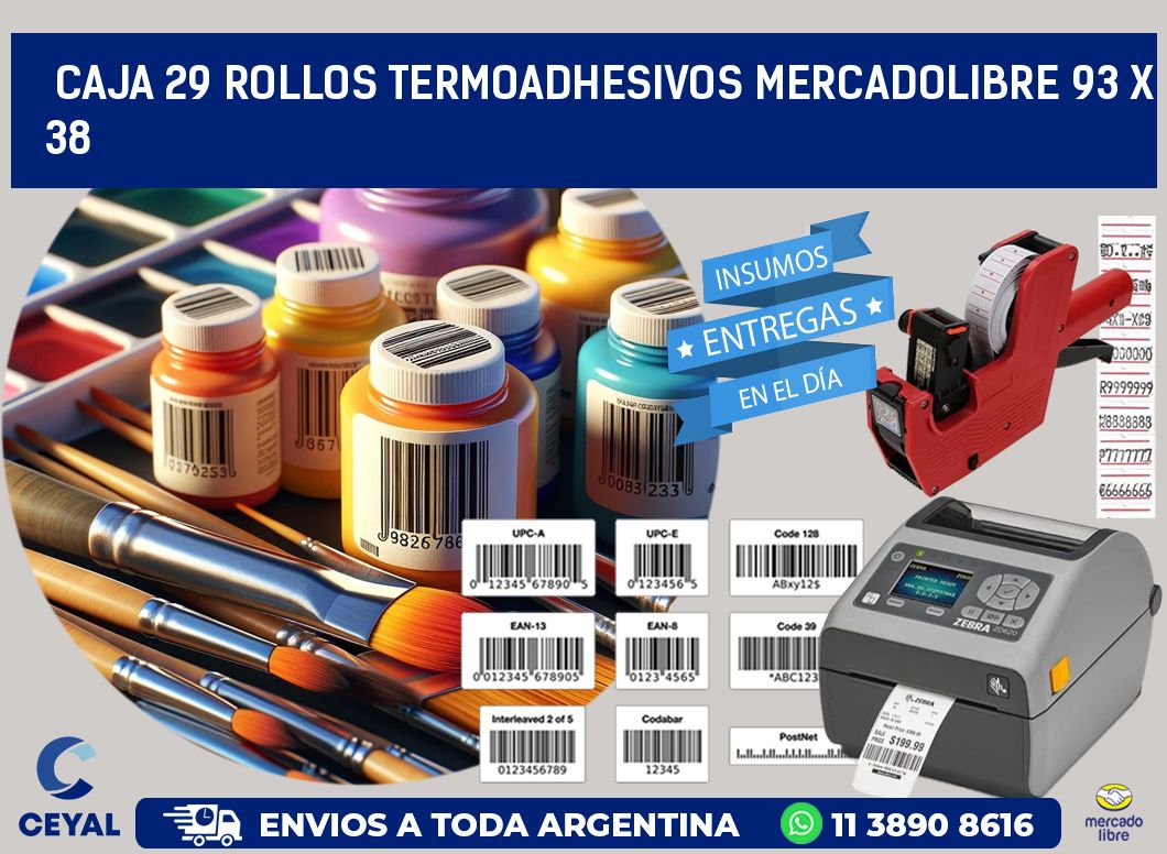 CAJA 29 ROLLOS TERMOADHESIVOS MERCADOLIBRE 93 x 38