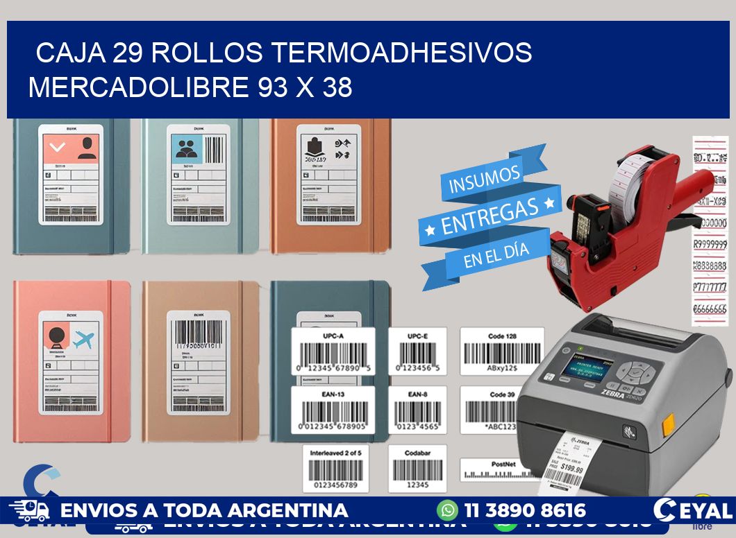 CAJA 29 ROLLOS TERMOADHESIVOS MERCADOLIBRE 93 x 38