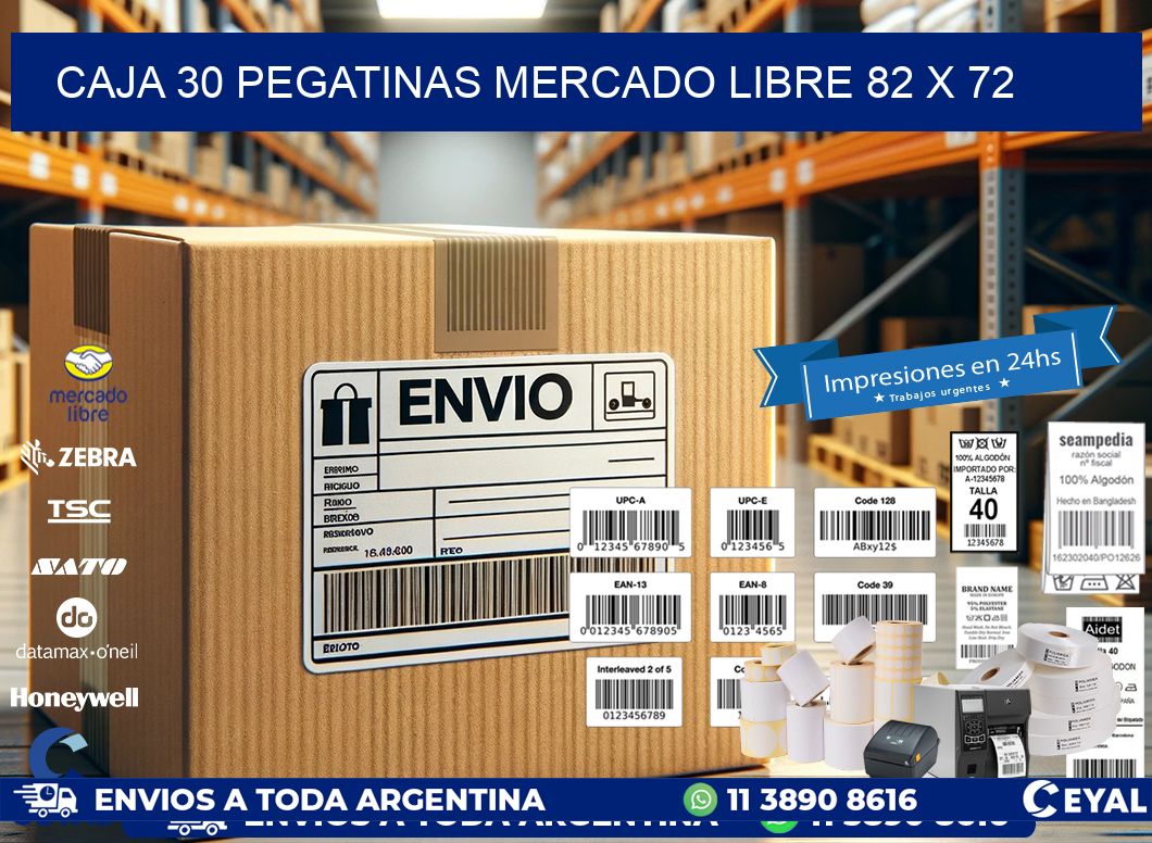 CAJA 30 PEGATINAS MERCADO LIBRE 82 x 72