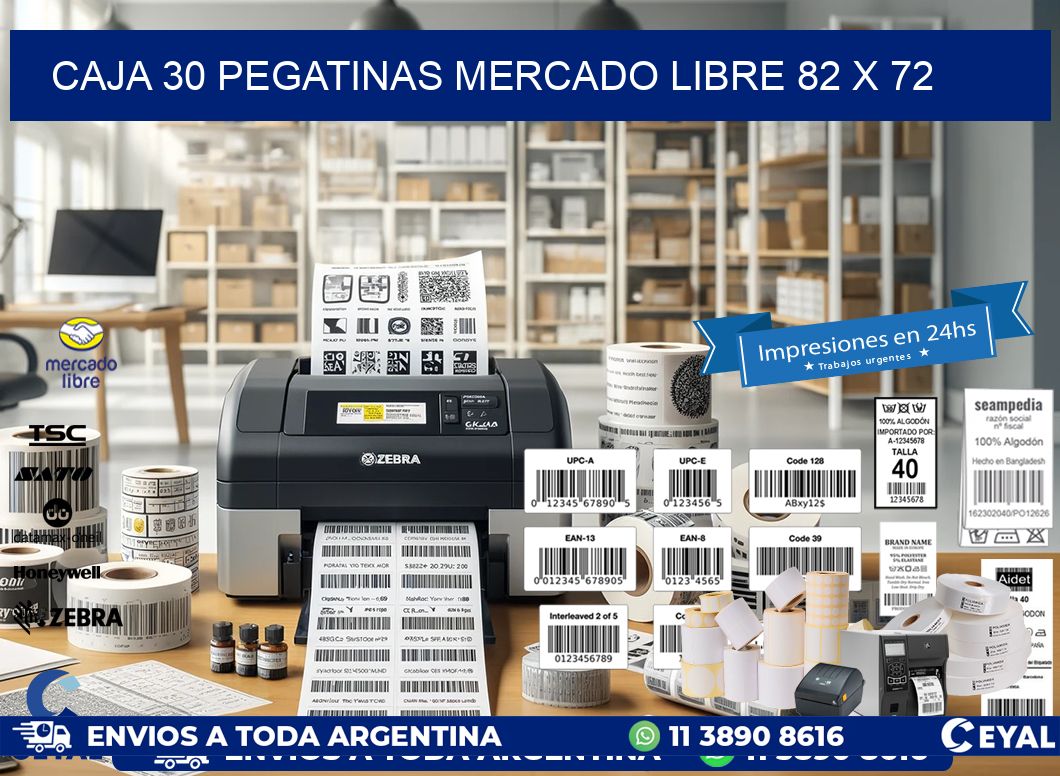 CAJA 30 PEGATINAS MERCADO LIBRE 82 x 72