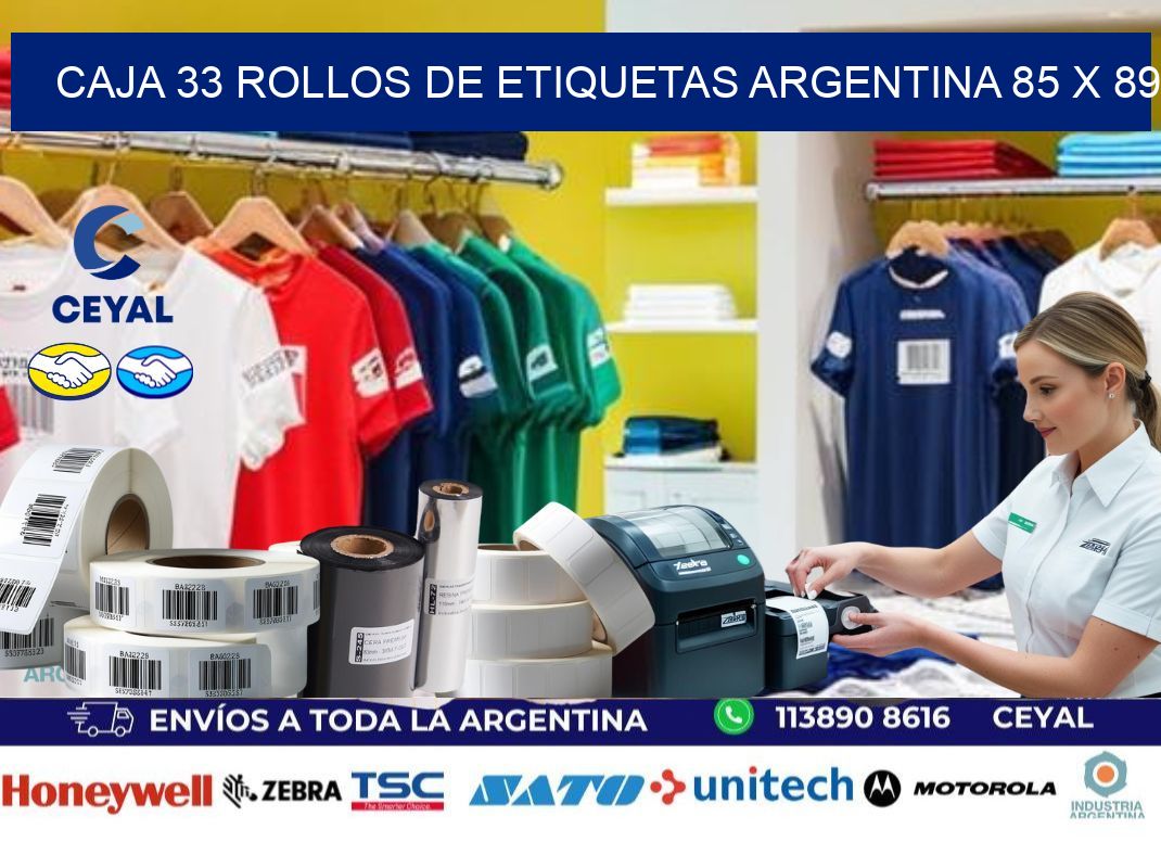 CAJA 33 ROLLOS DE ETIQUETAS ARGENTINA 85 x 89