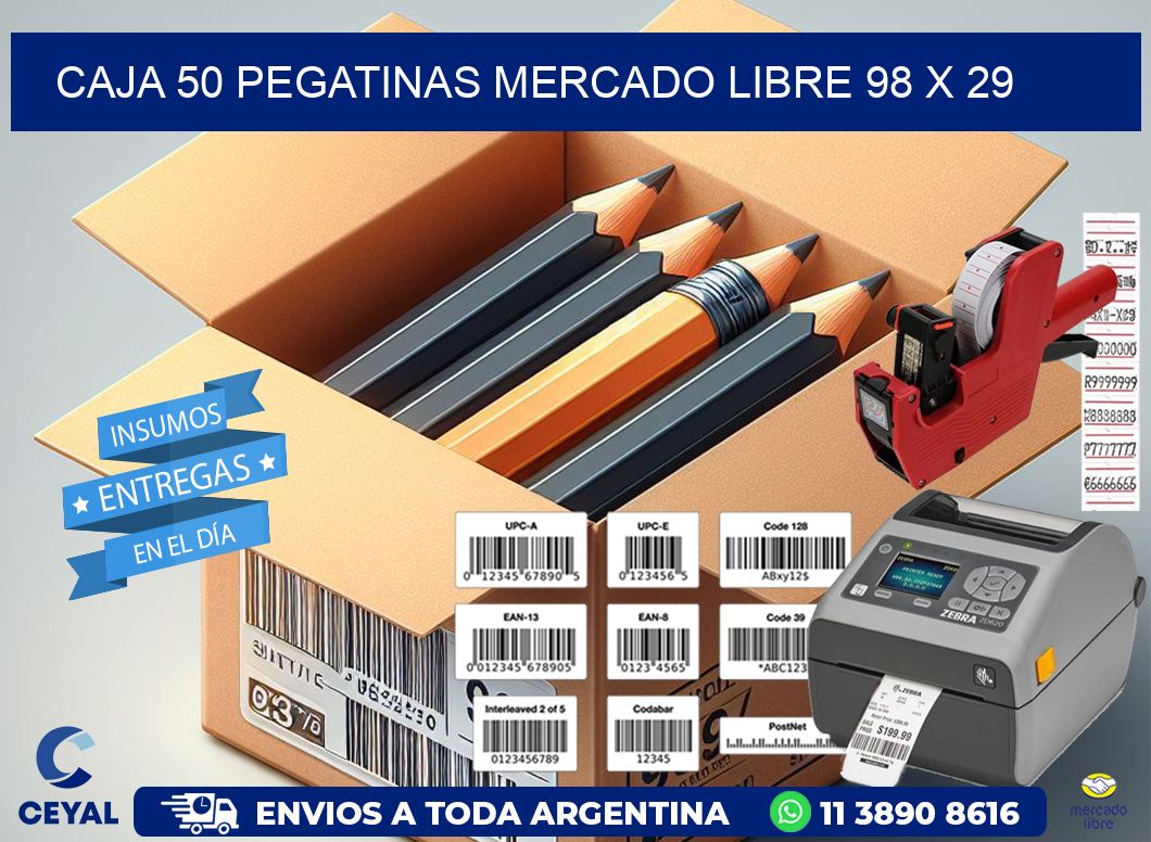 CAJA 50 PEGATINAS MERCADO LIBRE 98 x 29