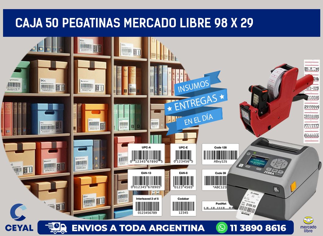 CAJA 50 PEGATINAS MERCADO LIBRE 98 x 29