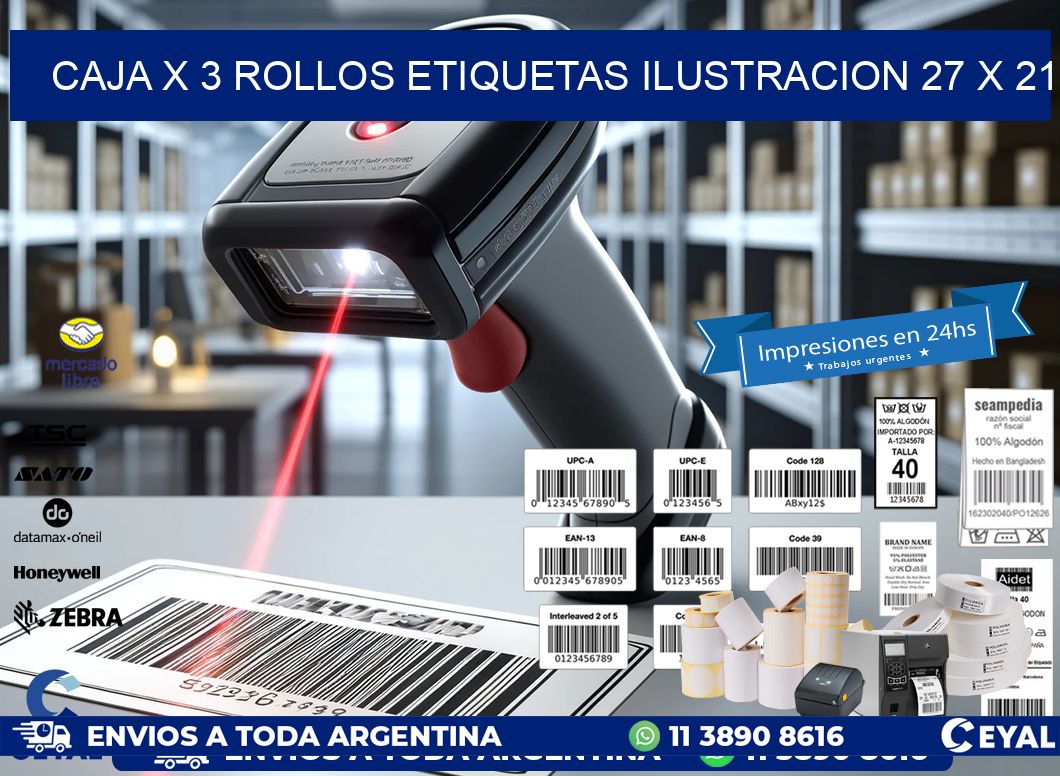 Caja X 3 Rollos Etiquetas Ilustracion 27 x 21