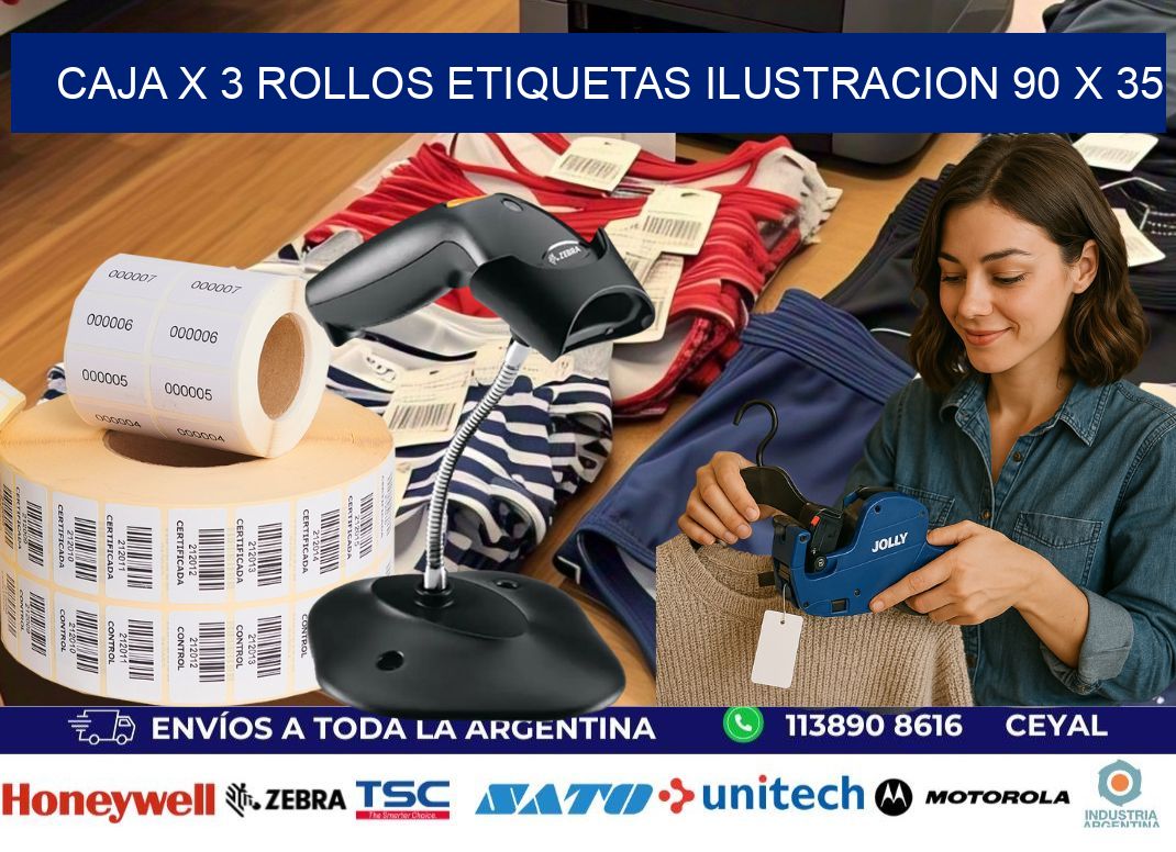 Caja X 3 Rollos Etiquetas Ilustracion 90 x 35