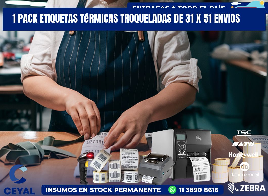 1 Pack etiquetas Térmicas Troqueladas De 31 x 51 ENVIOS