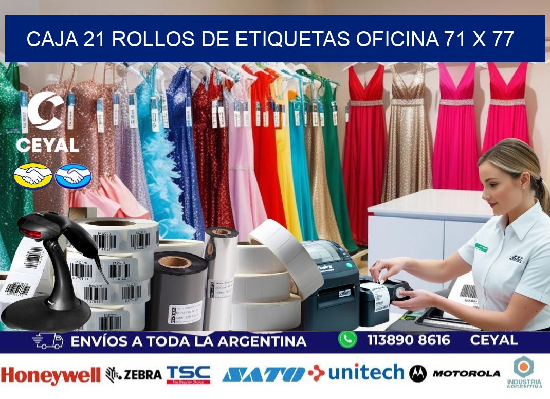 CAJA 21 ROLLOS DE ETIQUETAS OFICINA 71 x 77