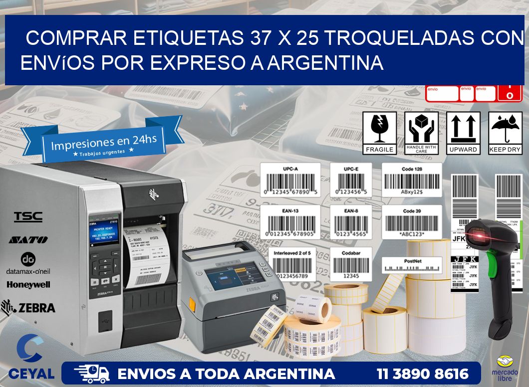 Comprar etiquetas 37 x 25 troqueladas con envíos por expreso a Argentina