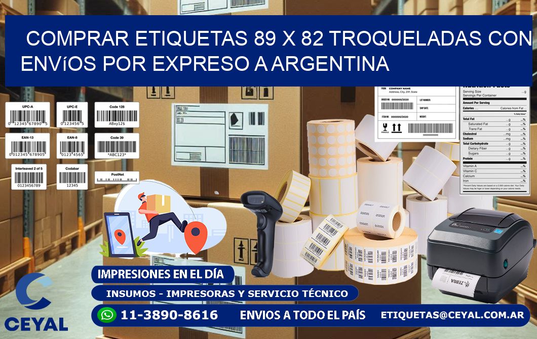 Comprar etiquetas 89 x 82 troqueladas con envíos por expreso a Argentina