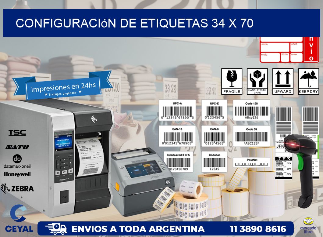 Configuración de etiquetas 34 x 70