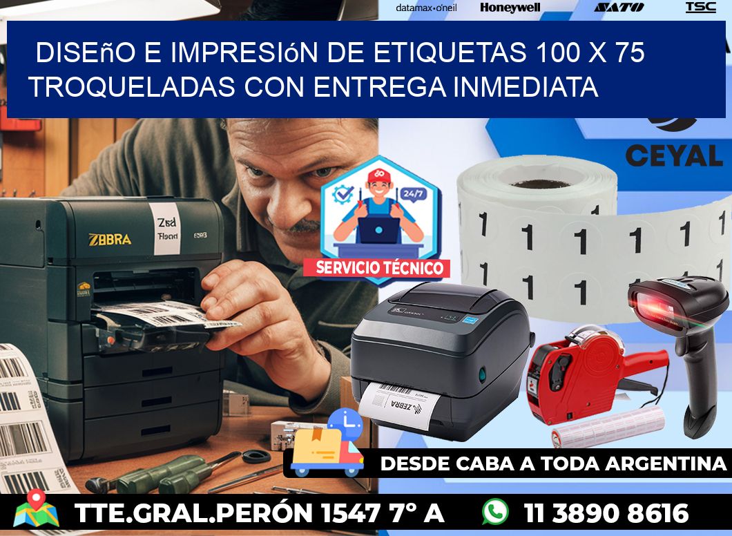 Diseño e impresión de etiquetas 100 x 75 troqueladas con entrega inmediata