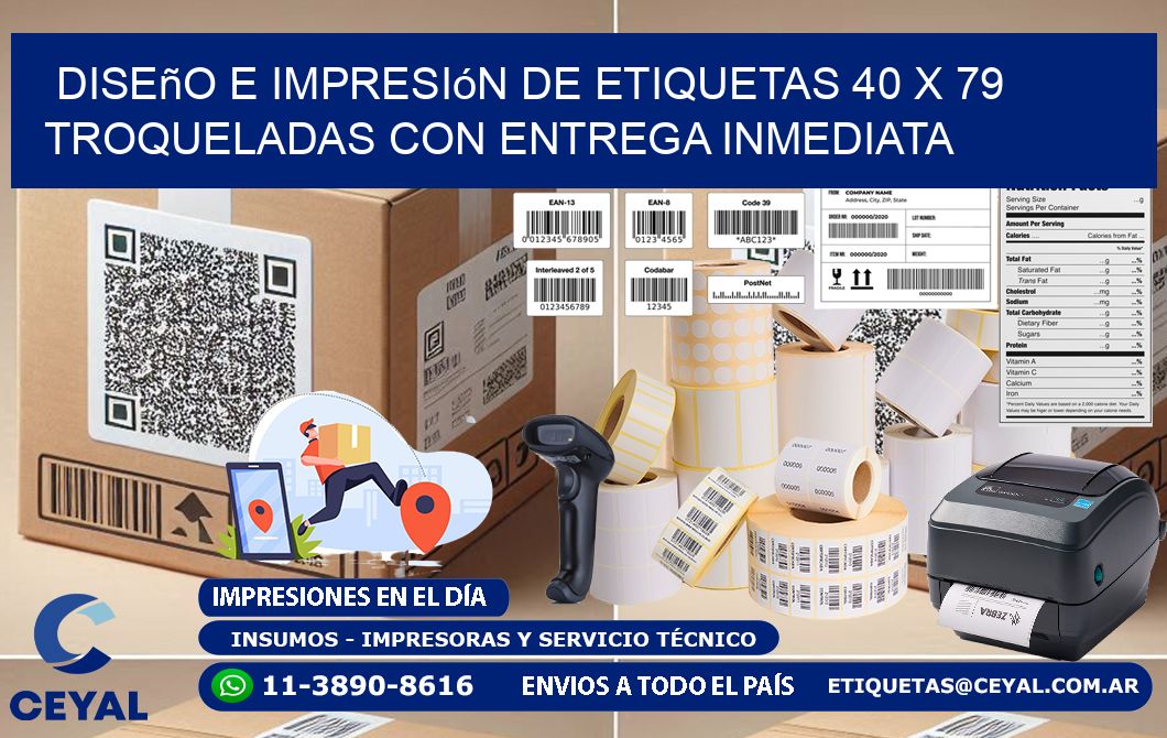 Diseño e impresión de etiquetas 40 x 79 troqueladas con entrega inmediata