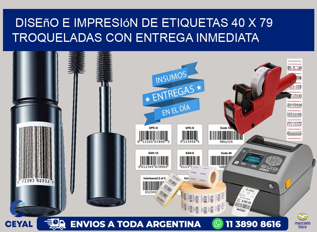 Diseño e impresión de etiquetas 40 x 79 troqueladas con entrega inmediata