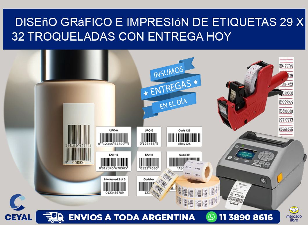 Diseño gráfico e impresión de etiquetas 29 x 32 troqueladas con entrega hoy