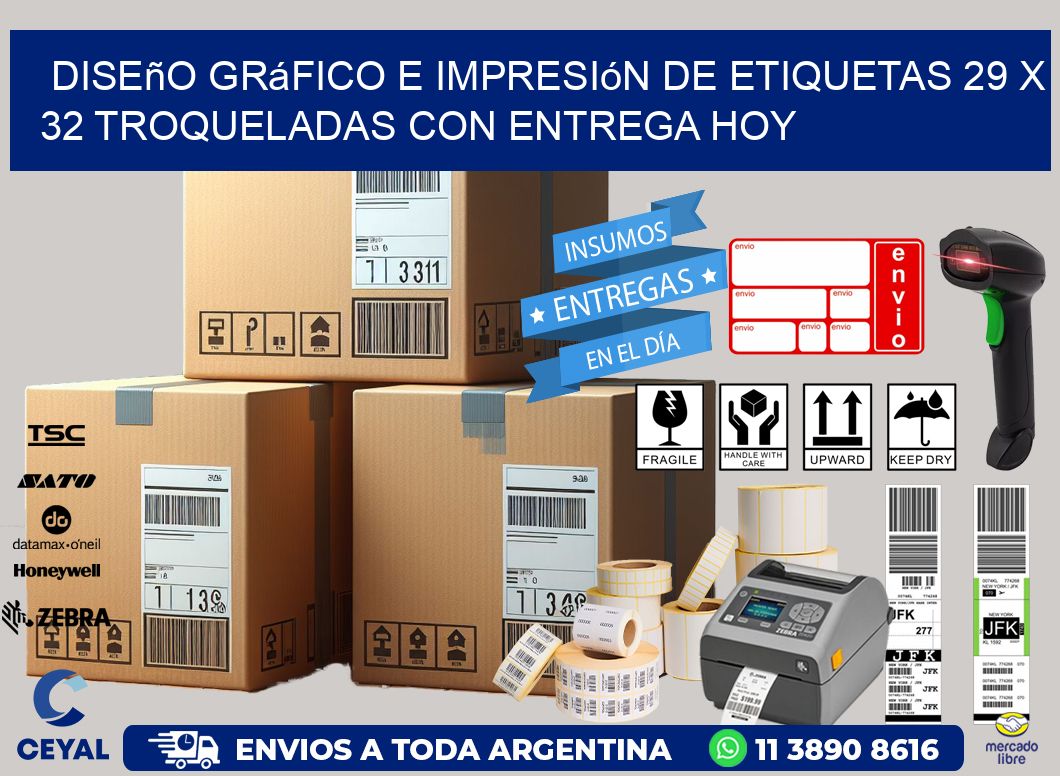 Diseño gráfico e impresión de etiquetas 29 x 32 troqueladas con entrega hoy