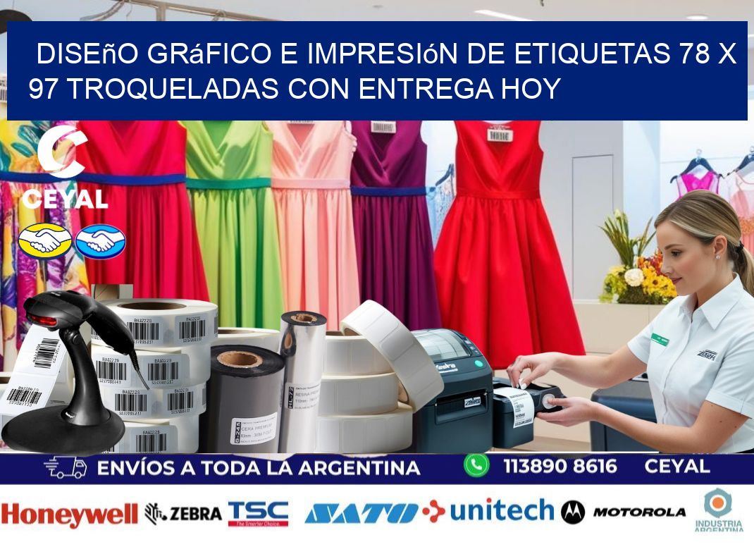 Diseño gráfico e impresión de etiquetas 78 x 97 troqueladas con entrega hoy