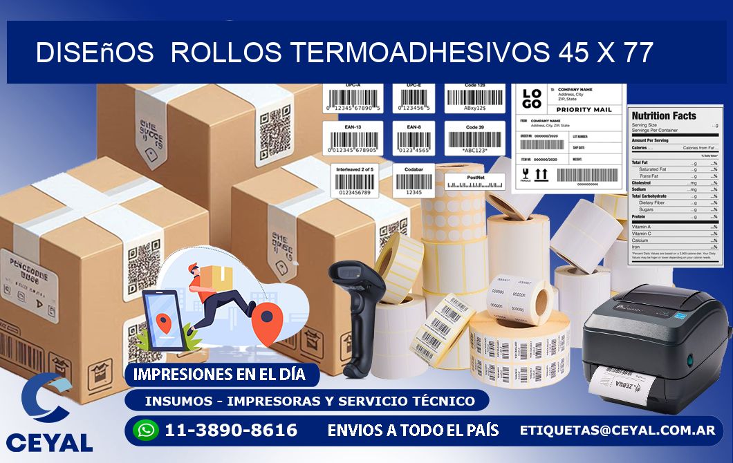 Diseños  ROLLOS TERMOADHESIVOS 45 x 77