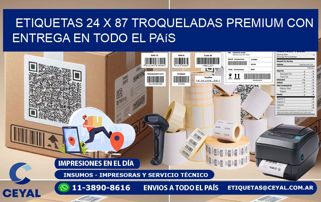 Etiquetas 24 x 87 troqueladas premium con entrega en todo el país