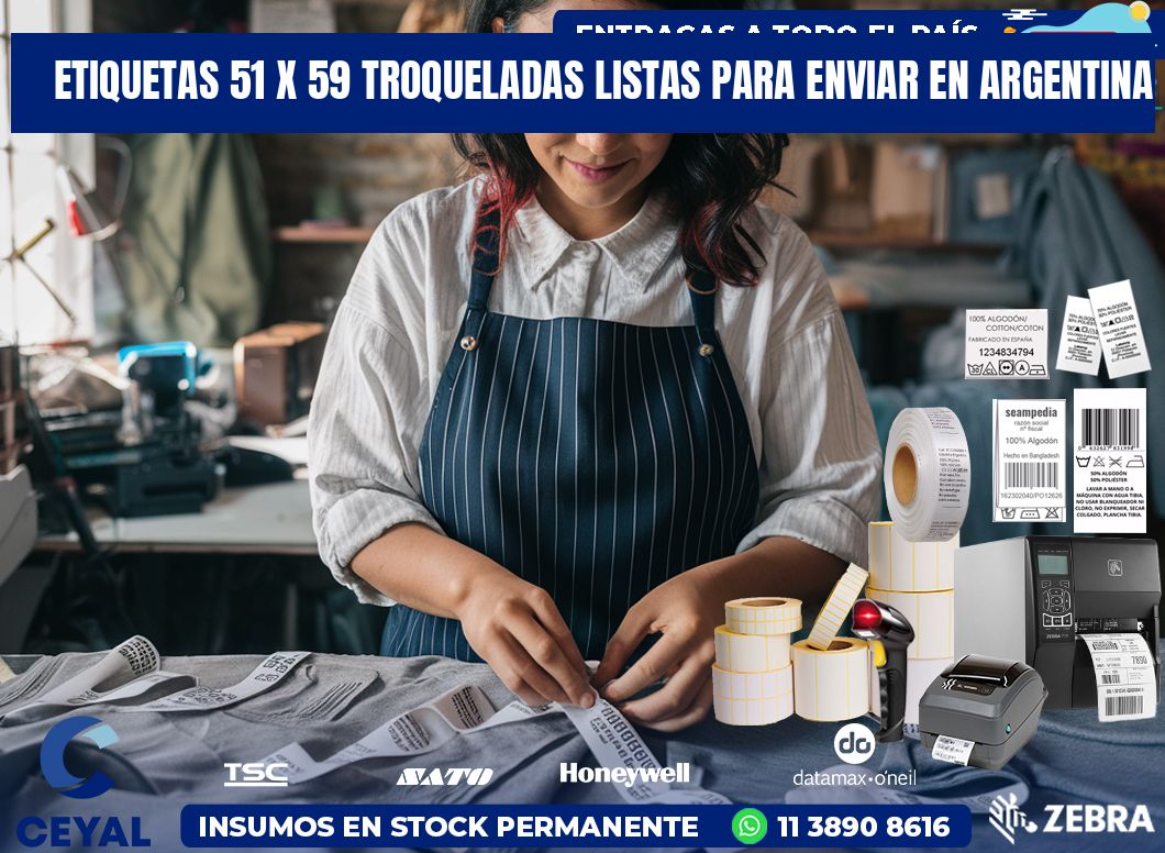Etiquetas 51 x 59 troqueladas listas para enviar en Argentina